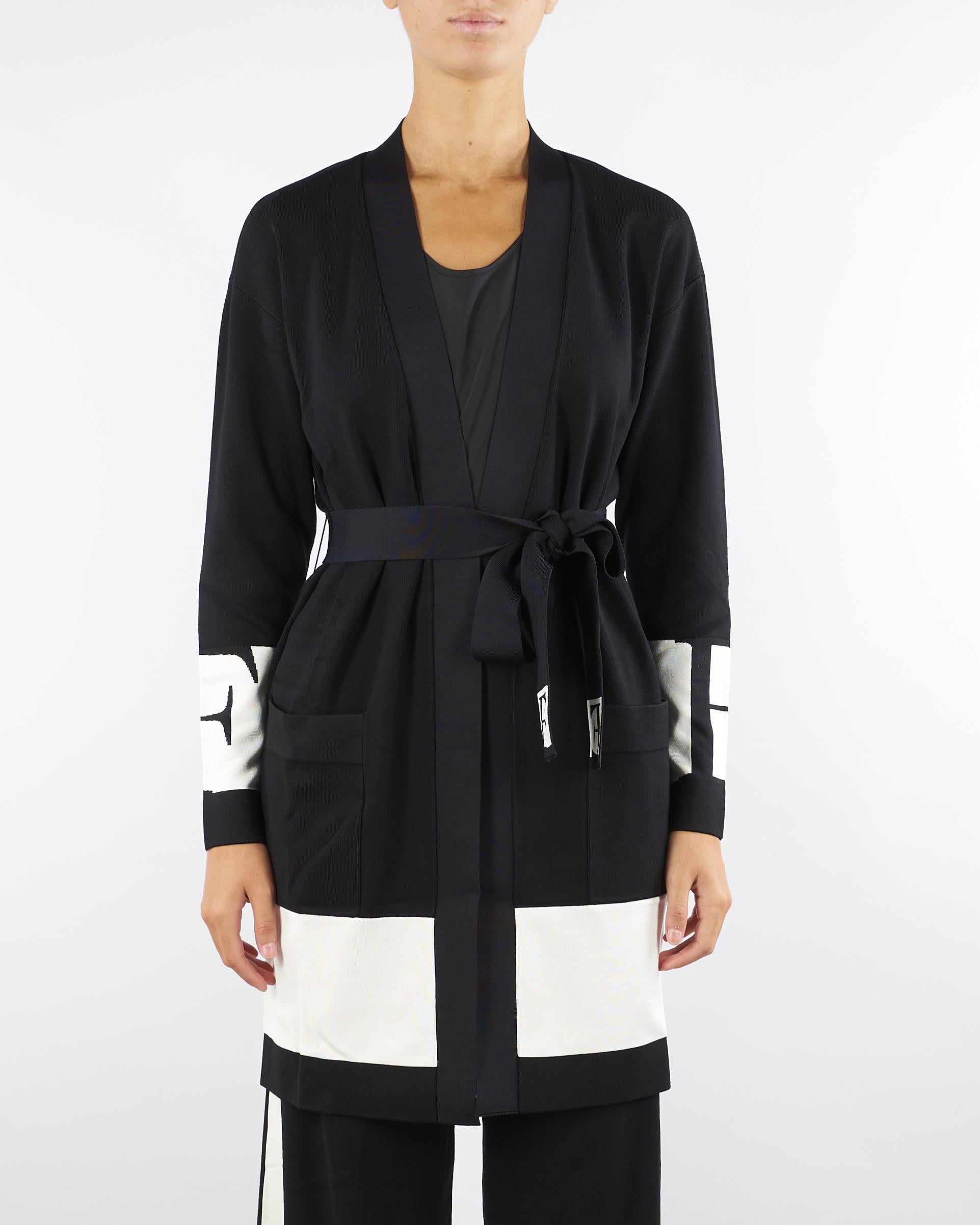 Cardigan Nero-Milk  in viscosa con bande lucide MK02S56E2 EF3 ELISABETTA FRANCHI 