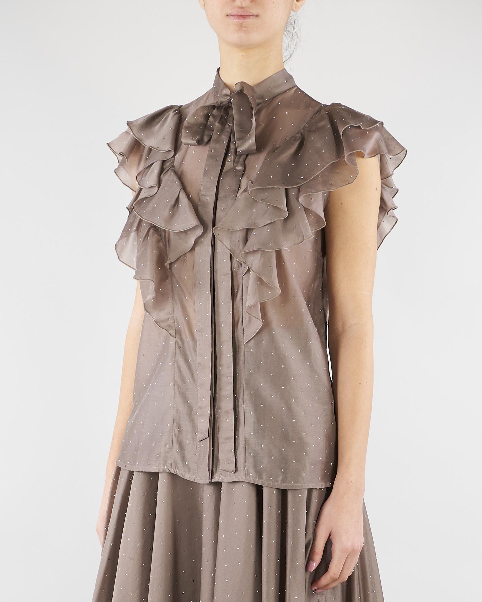 Camicia Fango con strass all over e rouches AT200 27 ATELIER LEGORA 