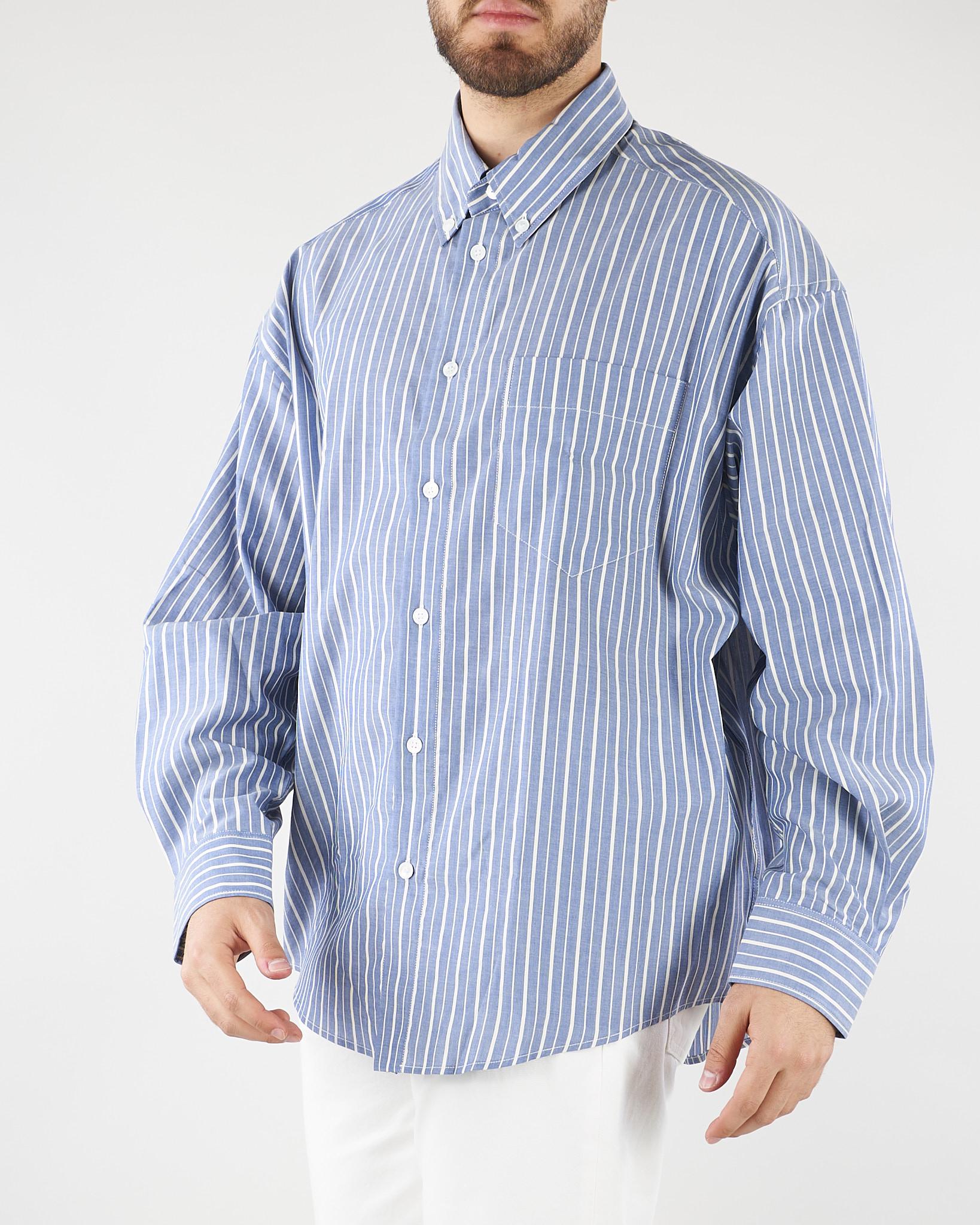 Camicia in cotone Blu-Bianco a righe Relaxed fit G2011522 RD11 PAOLO PECORA 