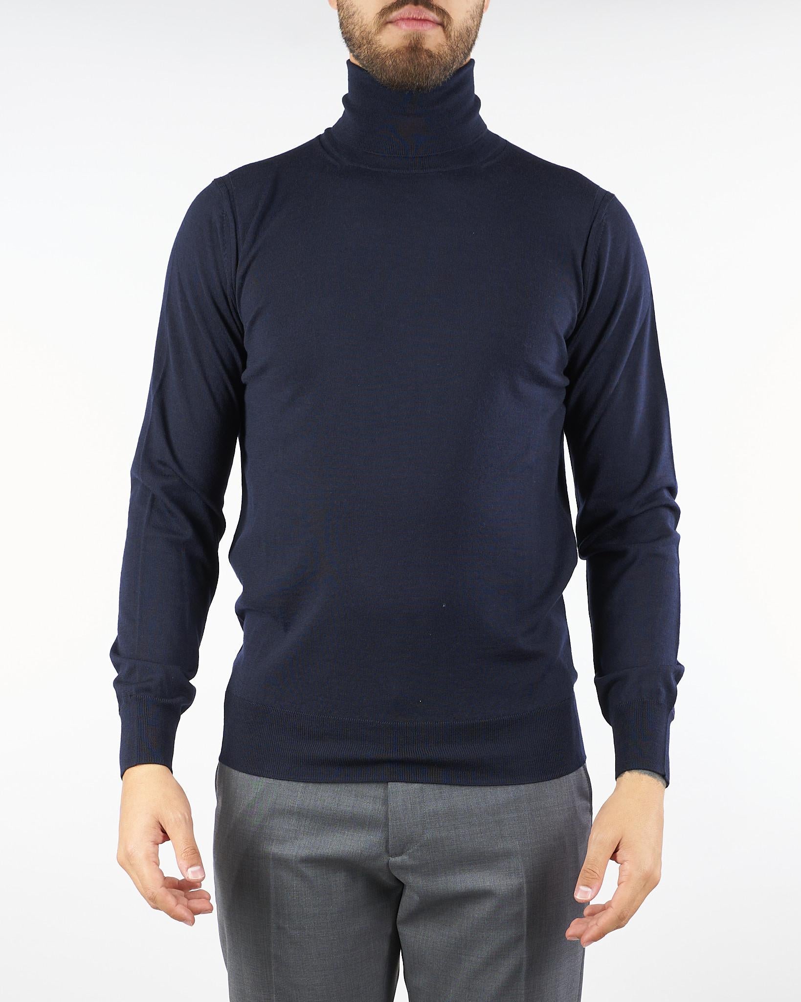 Maglia Dolcevita Blu in pura lana merinos finezza 16 A003F001 6462 PAOLO PECORA 