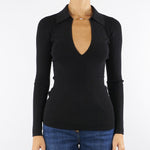 Maglia Nero a costine con dettagli à jour MK09B56E2 110 ELISABETTA FRANCHI 