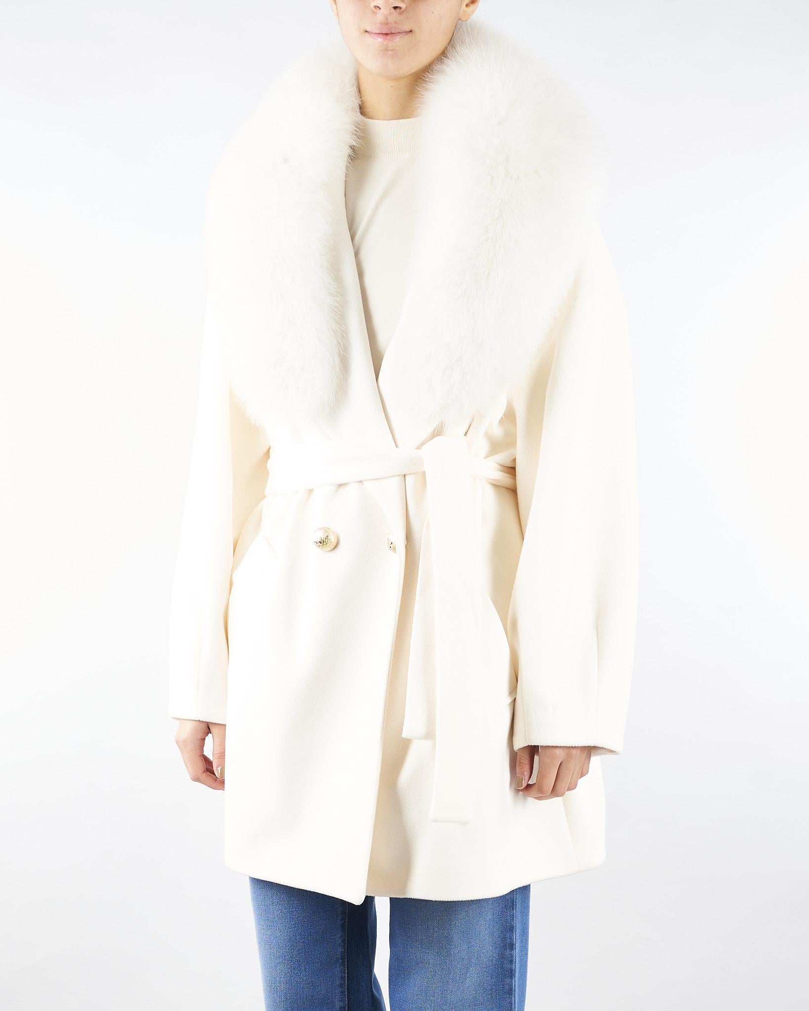 Cappotto Bianco con inserti in vera pelliccia CD1219VO 2 YES LONDON 