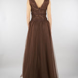 Abito lungo Marrone in tulle con ricami in pizzo D48EQ071ER4 MFB24 ERMANNO BY ERMANNO SCERVINO 