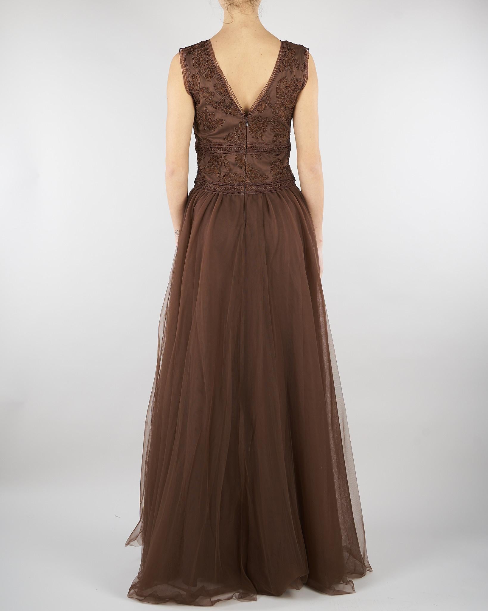 Abito lungo Marrone in tulle con ricami in pizzo D48EQ071ER4 MFB24 ERMANNO BY ERMANNO SCERVINO 