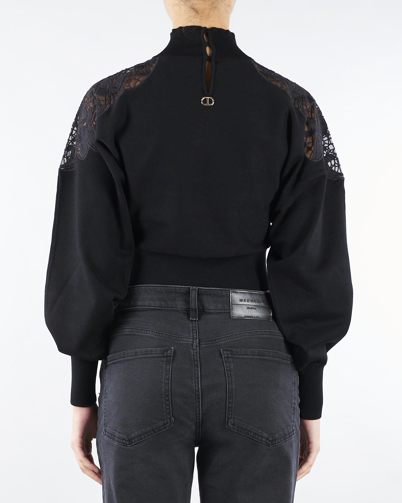 Maglia Dolcevita Nero con inserti in pizzo TP3406 6 TWIN SET 