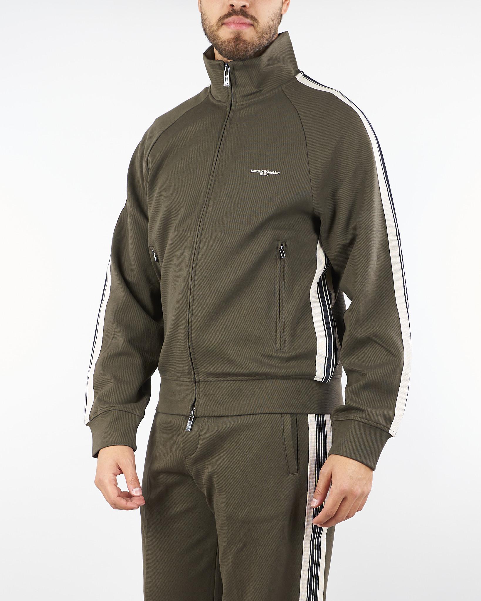 Felpa Verde full zip in jersey con bande a contrasto EM002872AF134880 U8120 EMPORIO ARMANI 