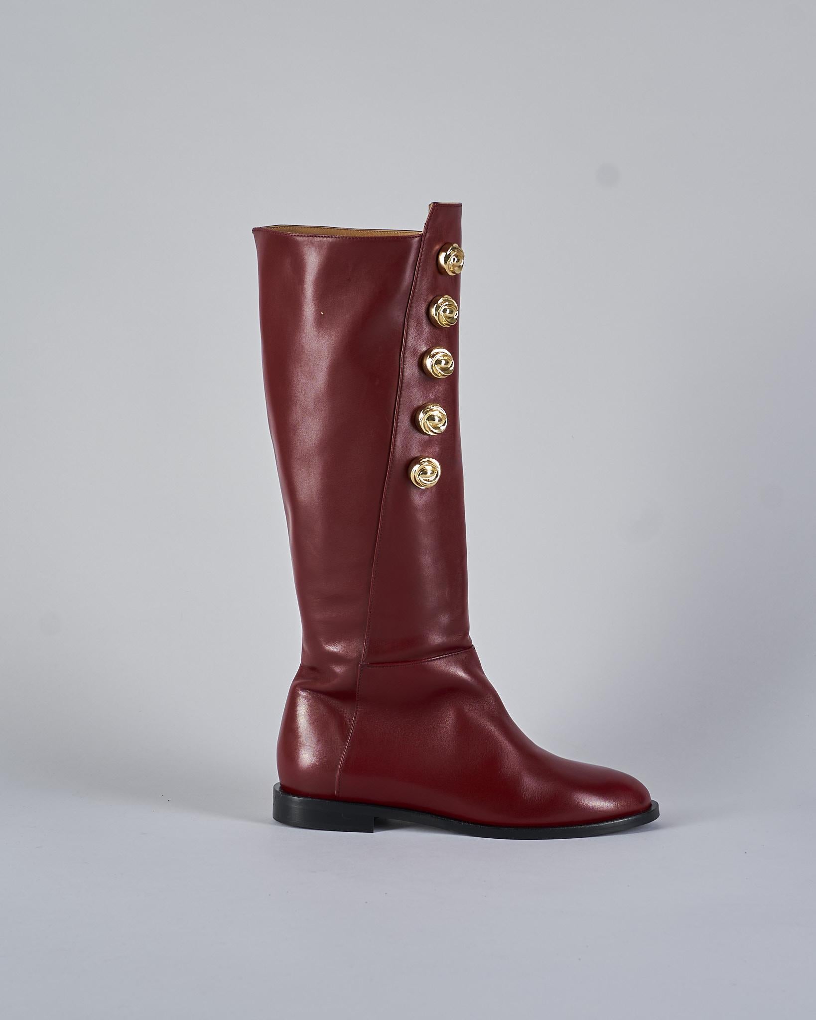 Stivale Bordeaux in pelle con dettagli gold W385 85 WO MILANO 