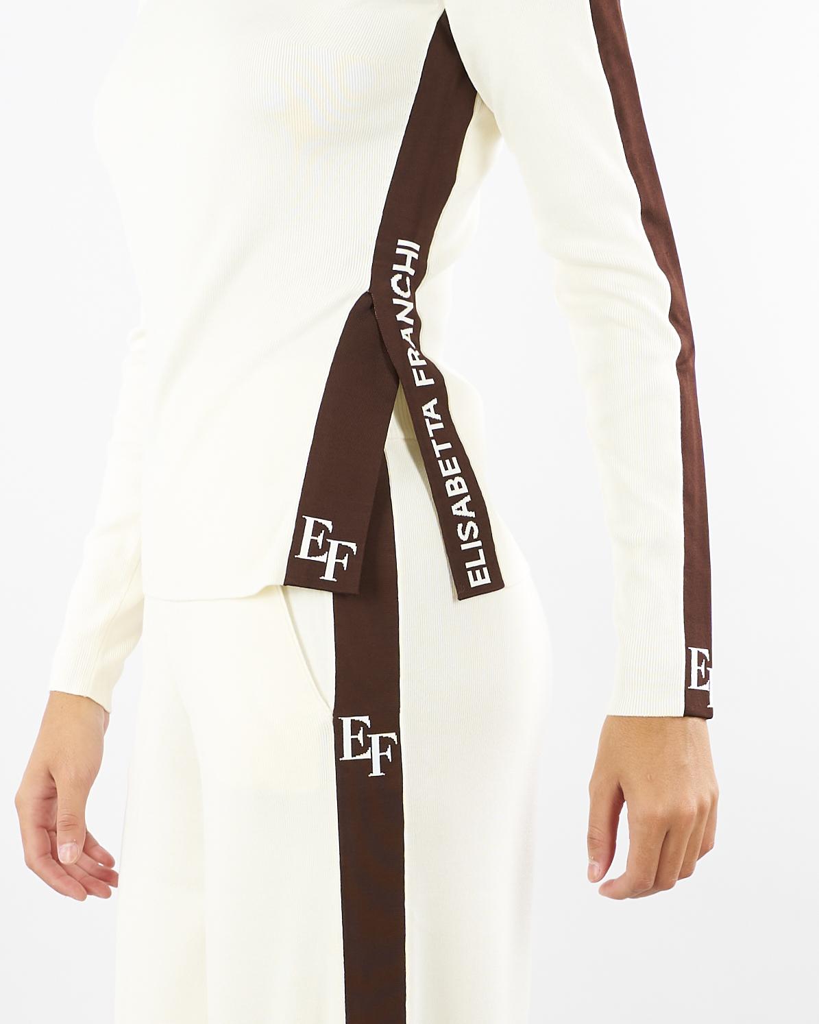 Maglia Milk-Coffee in viscosa con bande lucide<BR/> MK03S56E2 EG2 ELISABETTA FRANCHI 