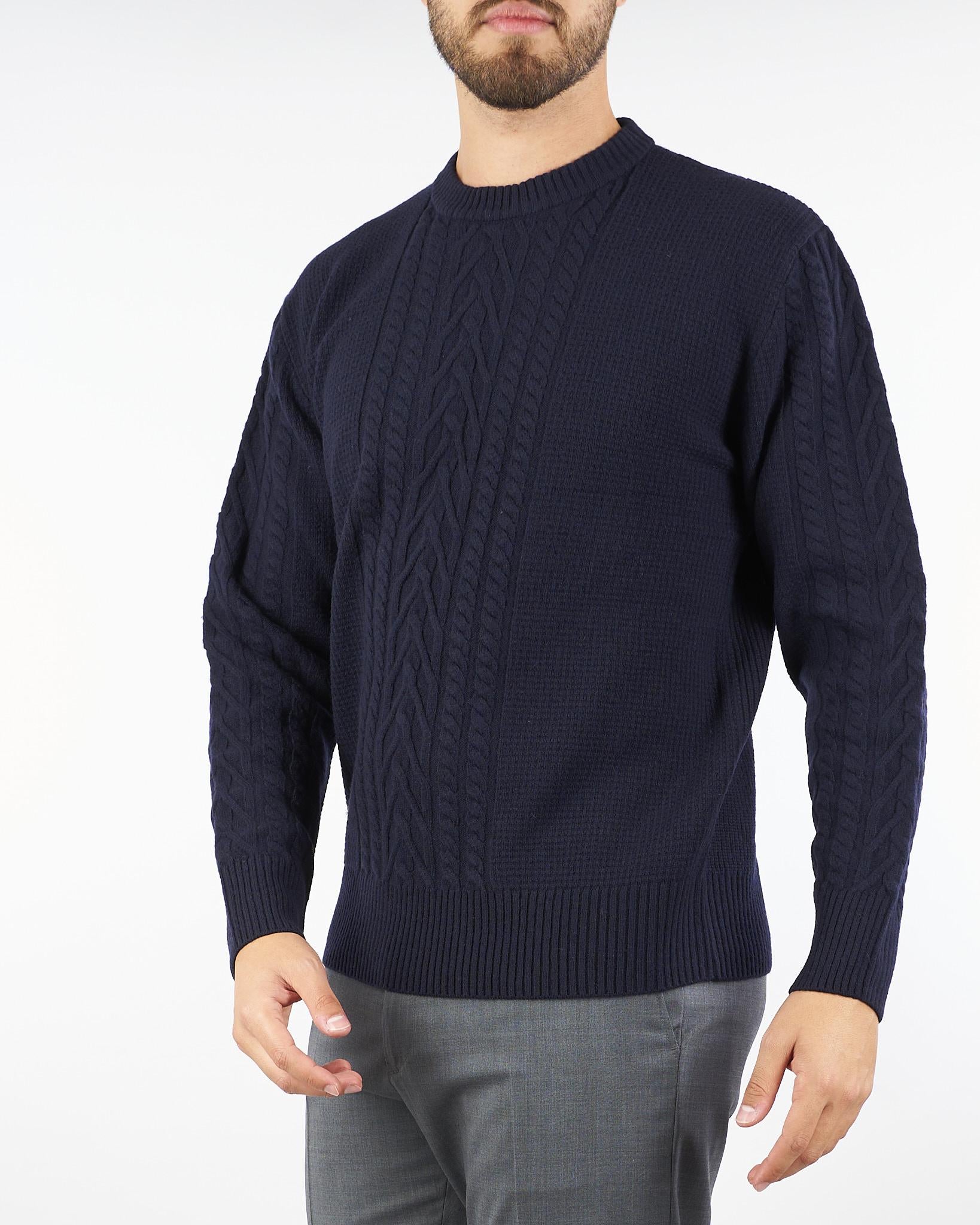 Maglia jacquard Blu in pura lana A044F004 6462 PAOLO PECORA 