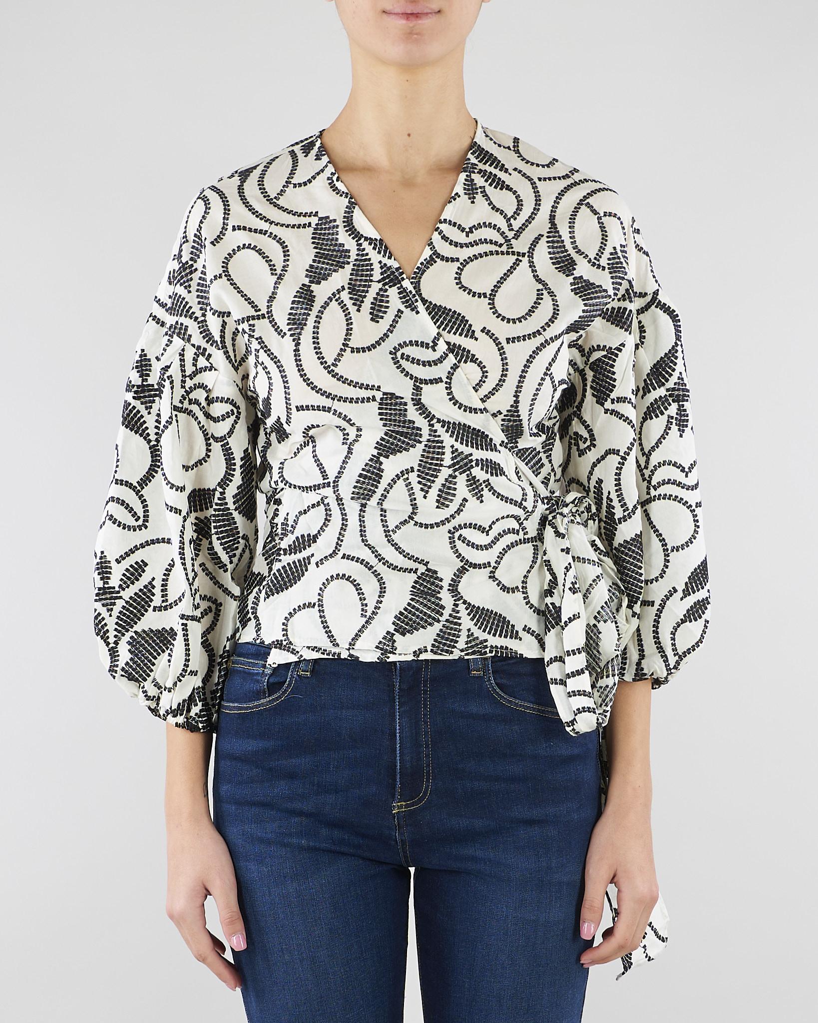 Blusa Bianco-Nero in mussola ricamata PBPGIUSTO 1 PENNY BLACK 