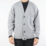 Cardigan Grigio in pura lana con dettagli a contrasto B9F0047 432 AMARANTO 