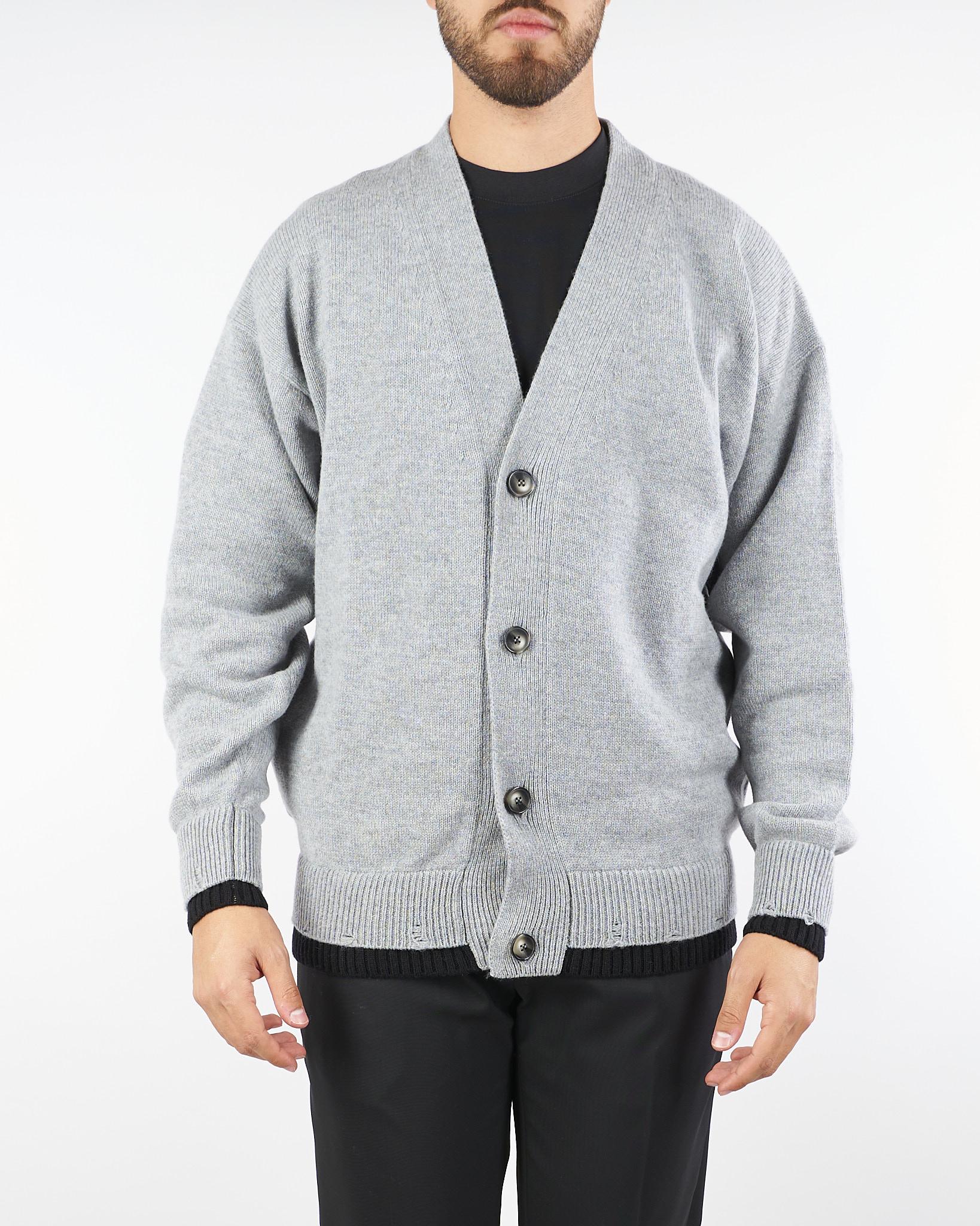 Cardigan Grigio in pura lana con dettagli a contrasto B9F0047 432 AMARANTO 