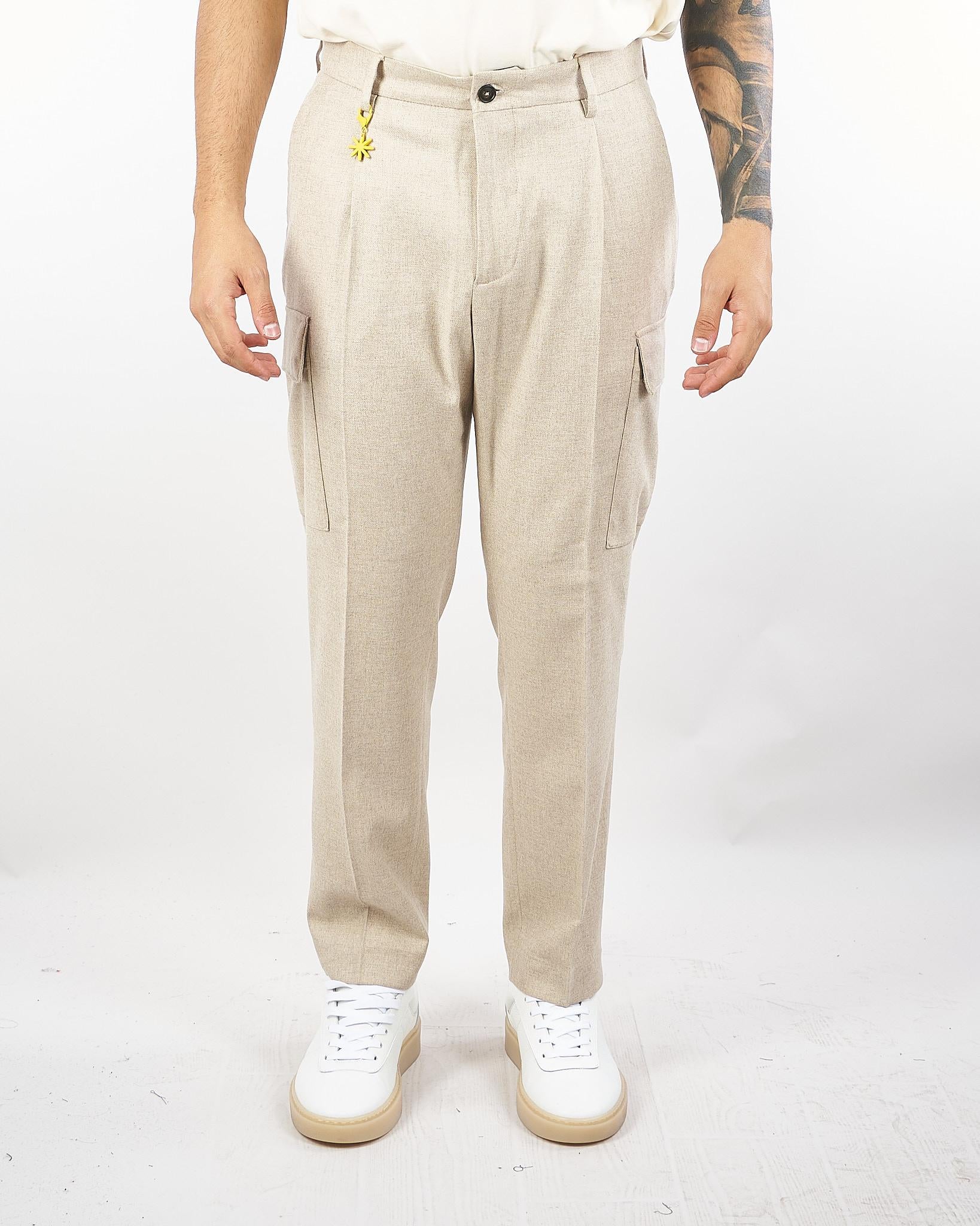 Pantalone Cargo Beige in flanella di lana 3932P1698253600 23 MANUEL RITZ 