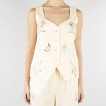 Gilet Ecru in lino con ricami in paillettes SP5NT054 1004 ICONA 