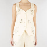 Gilet Ecru in lino con ricami in paillettes SP5NT054 1004 ICONA 