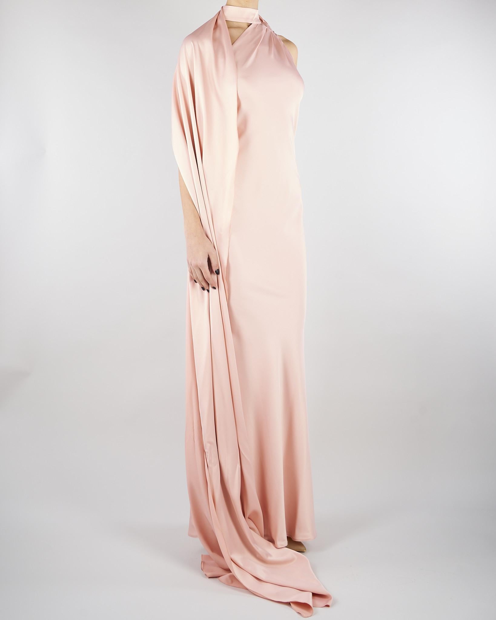 Abito lungo Rosa in raso con foulard ACT16195AB4125 713 ACTUALEE 