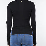 Maglia Nero a costine con scollo a V<BR/> 8K0328K280 K103 PATRIZIA PEPE 