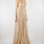 Abito lungo Gold con ricamo pietre e paillettes MINNY 35 FOREVER UNIQUE 