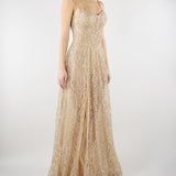 Abito lungo Gold con ricamo pietre e paillettes MINNY 35 FOREVER UNIQUE 