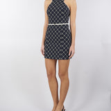 Abito in crêpe con stampa a losanghe