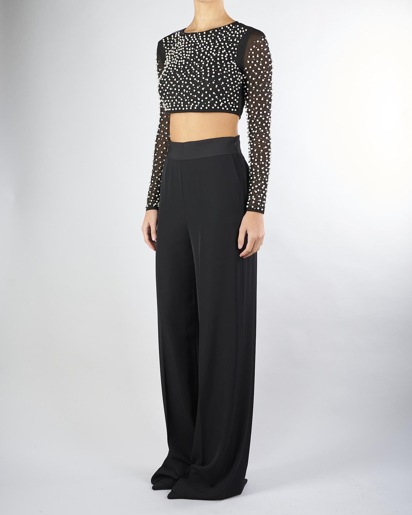 Completo Nero Top con perle e pantalone wide leg AT140 99 ATELIER LEGORA 