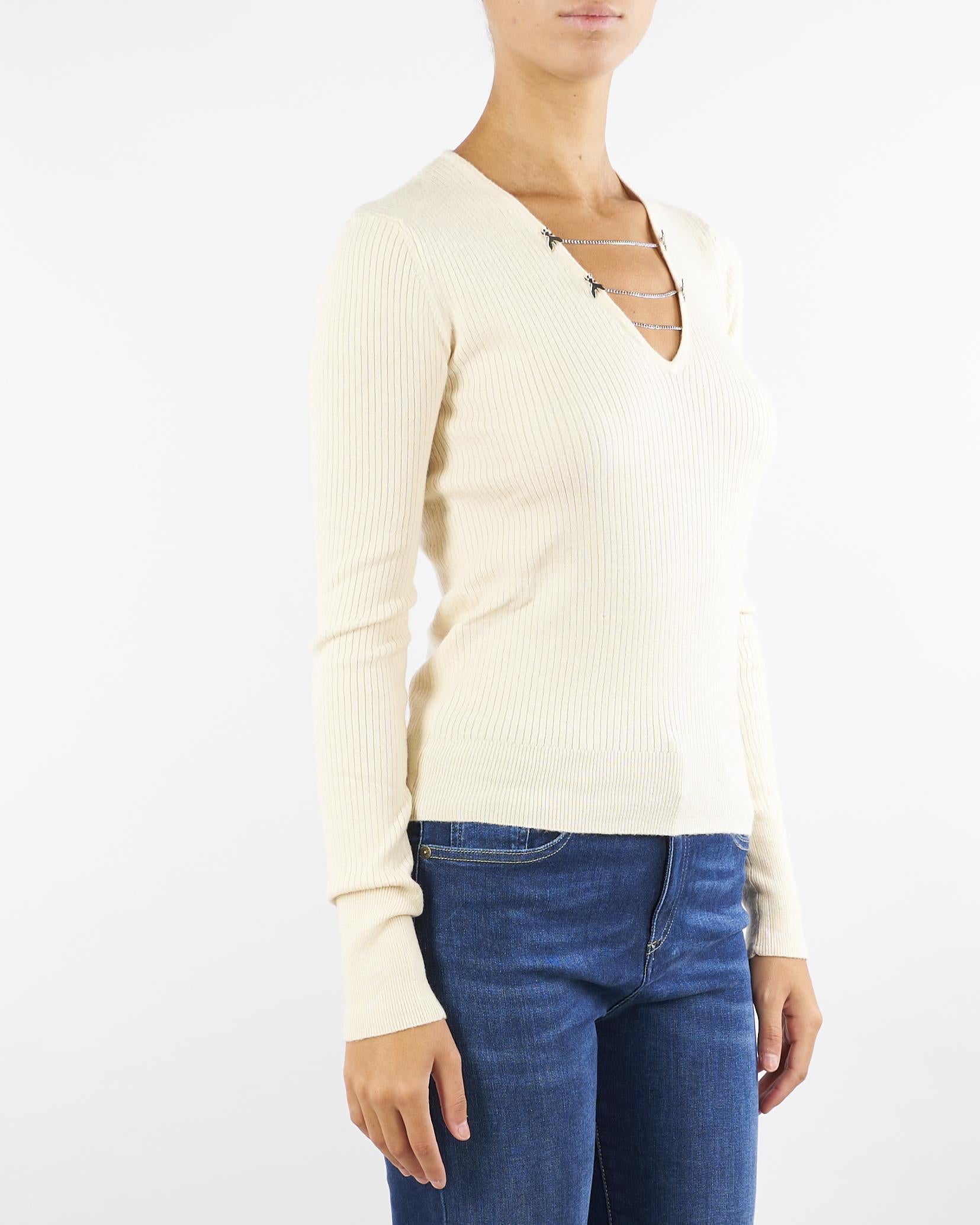 Maglia Crema aderente con catene 2K0331K7S0 W405 PATRIZIA PEPE 