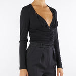 Body Nero in jersey crêpe con drappeggi BO00356E2 110 ELISABETTA FRANCHI 