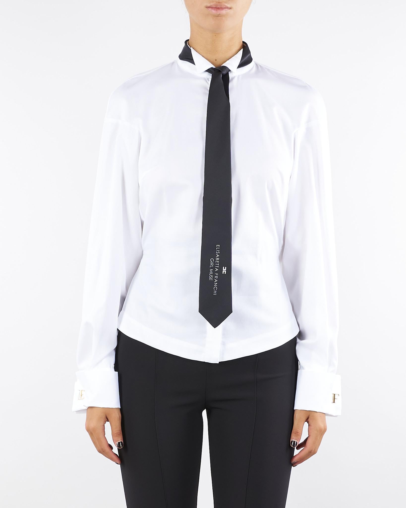 Camicia Bianco-Nero in popeline di cotone con cravatta CA09156E2 221 ELISABETTA FRANCHI 