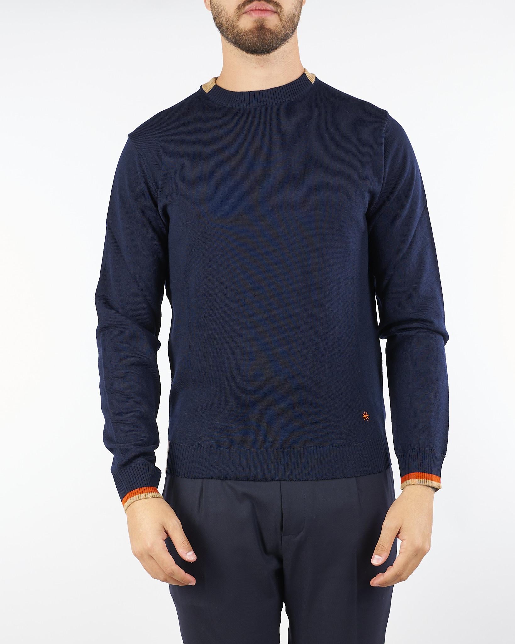 Maglia Blu con profili a contrasto in misto lana 3932M500253807 89 MANUEL RITZ 