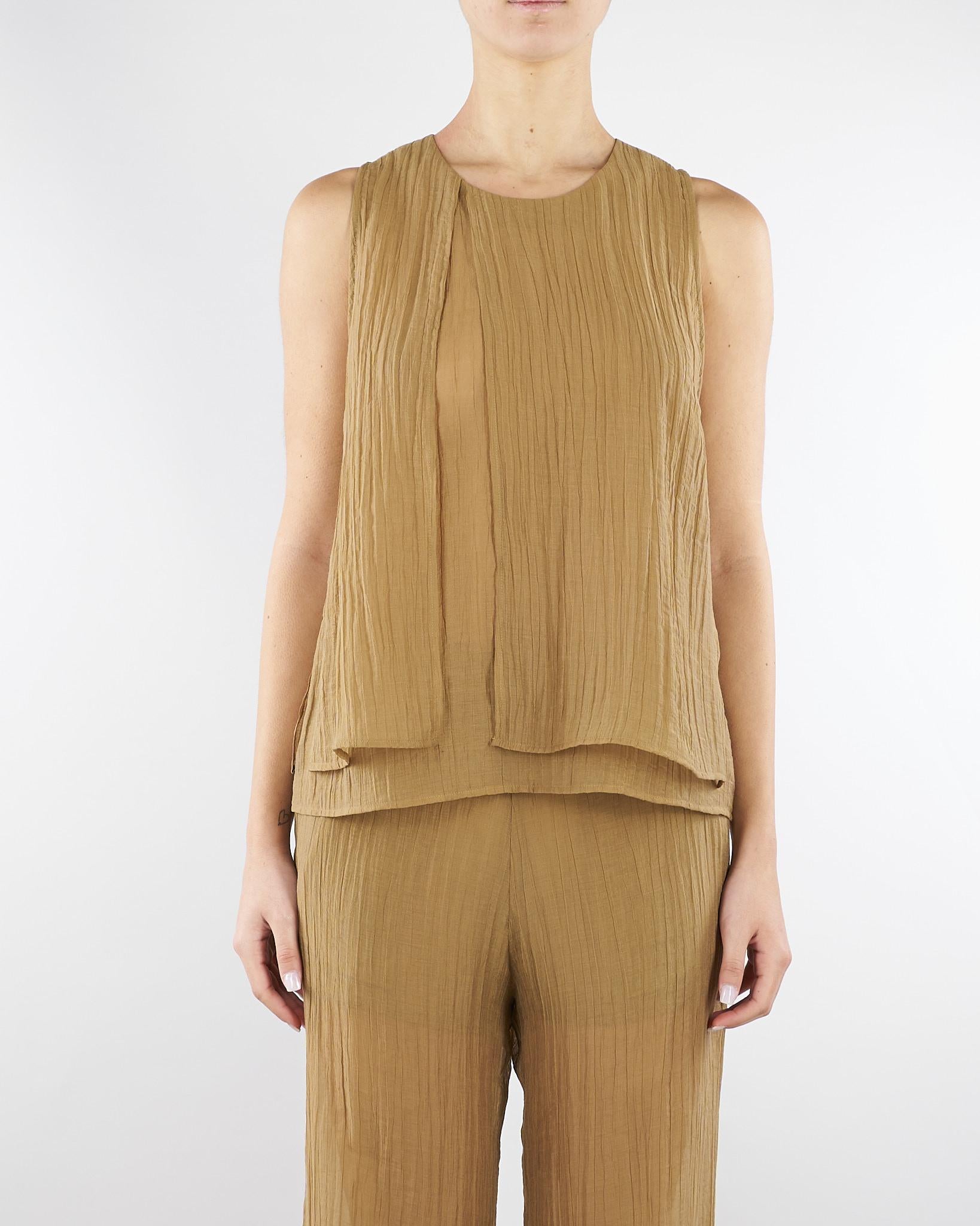 Top Tabacco smanicato in voile unito stropicciato TO0201460238 024 SEVENTY 