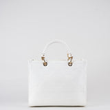 Borsa Tote Avorio media in jacquard con charms