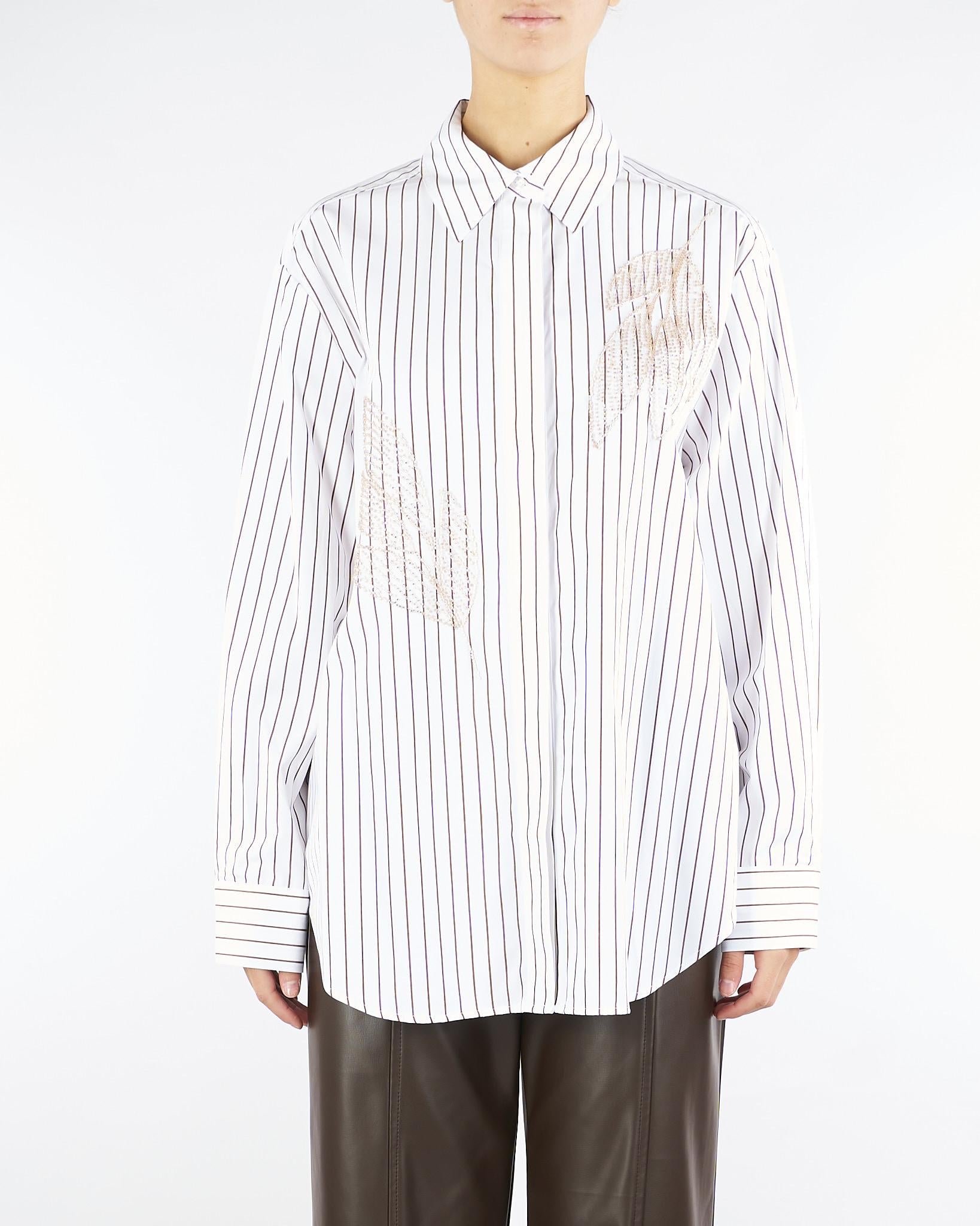 Camicia a righe Bianco con ricamo in paillettes RI5NT066 1041 ICONA 