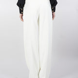 Pantaloni Avorio in crêpe con dettagli in raso