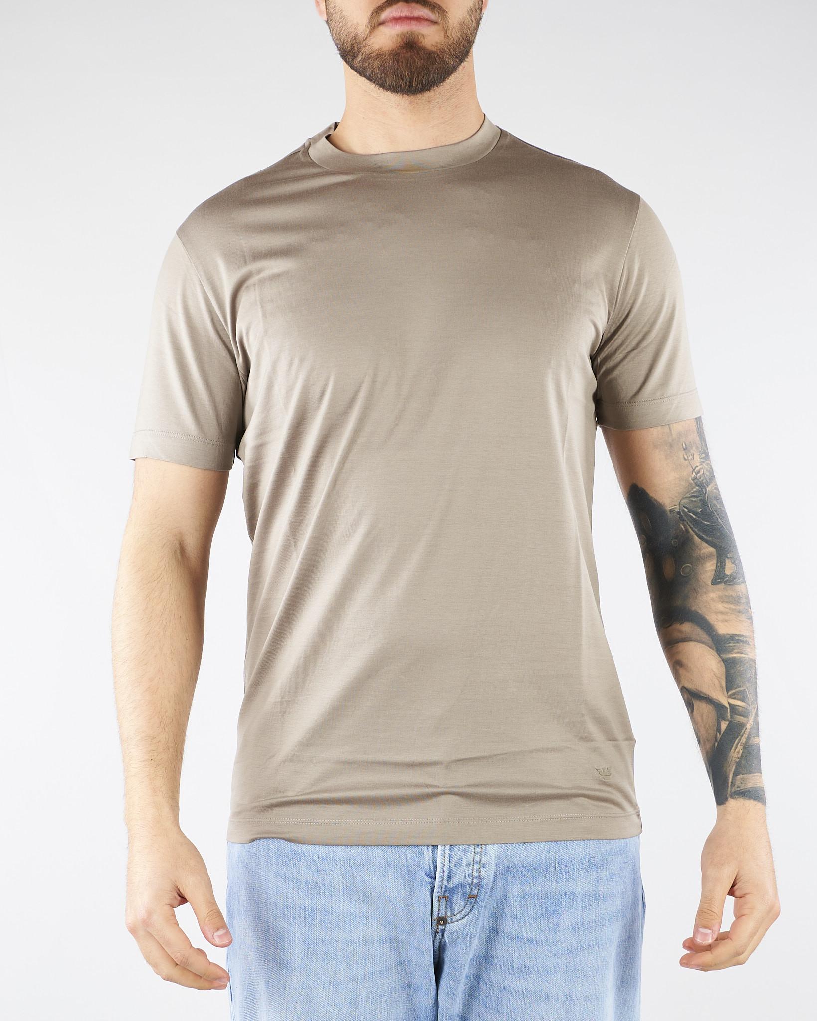 T-shirt Beige in misto lyocell e cotone con logo al fondo EM006691AF10017 U8049 EMPORIO ARMANI 