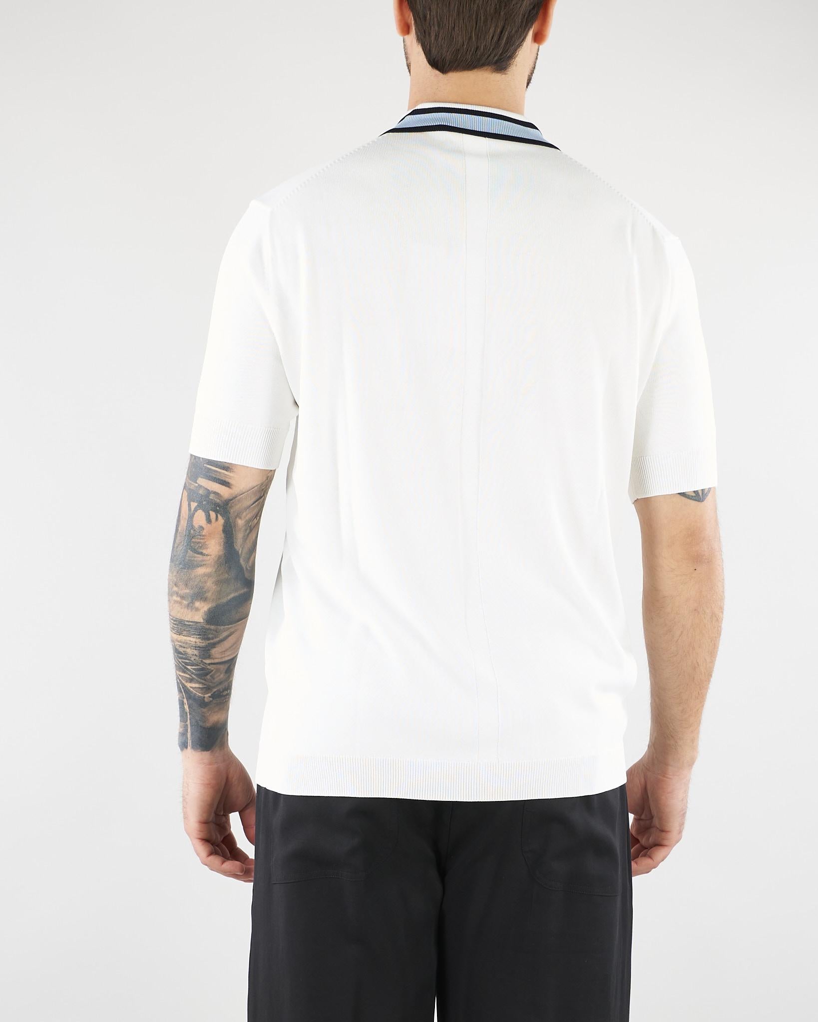 Polo Bianco in maglia di viscosa con collo jacquard LM26005 A014 LOW BRAND 