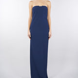 Abito Red Carpet Oltremare in doppio crêpe leggero con dettaglio gioiello