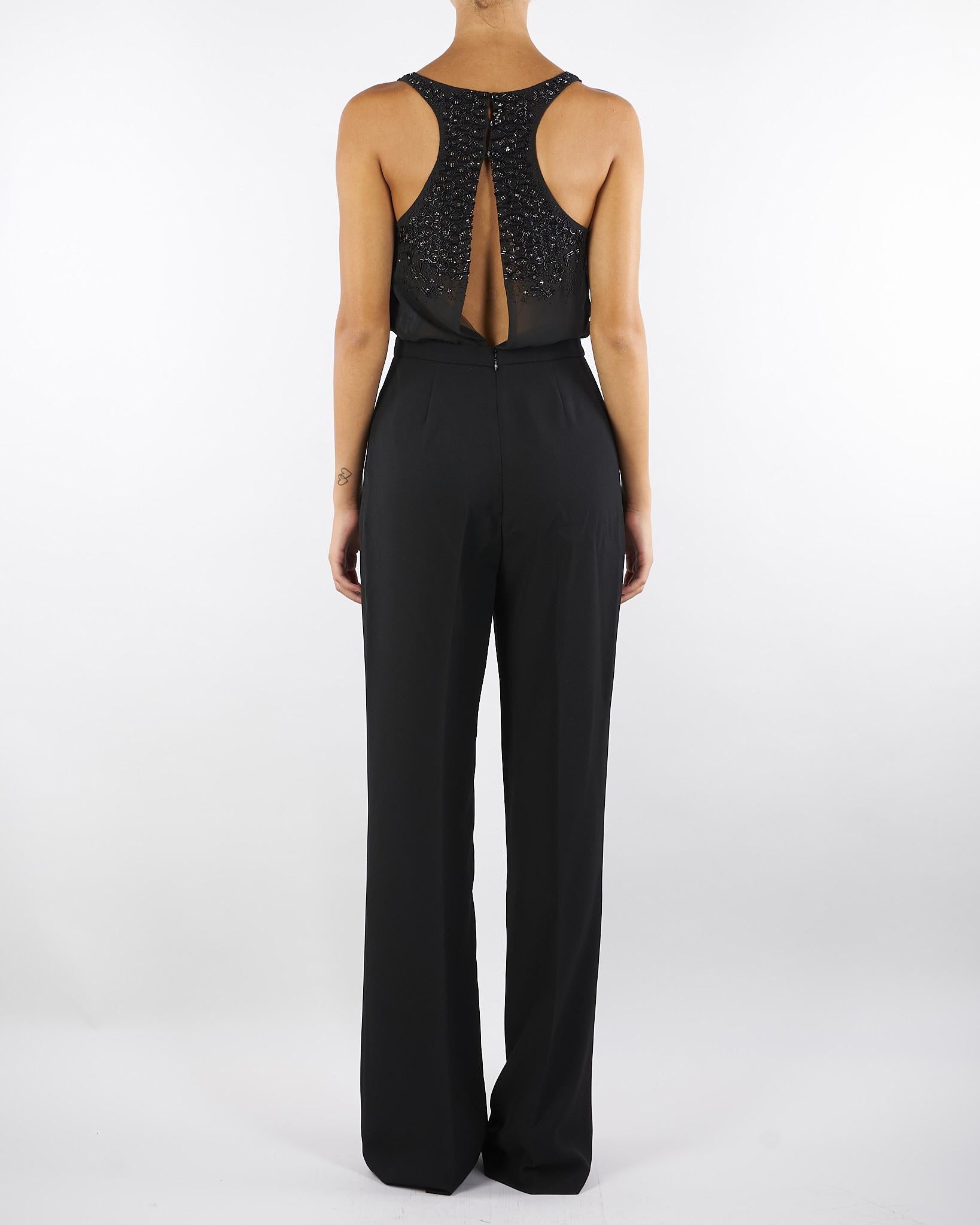 Tuta Nero in georgette e crêpe con cristalli TU06357E2 110 ELISABETTA FRANCHI 