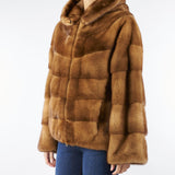 Vera pelliccia in Visone Miele con cappuccio P2505V 95 GIOVI 