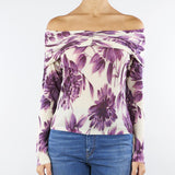 Maglia a fantasia Panna-Viola con scollo a barca TP3620 12785 TWIN SET 