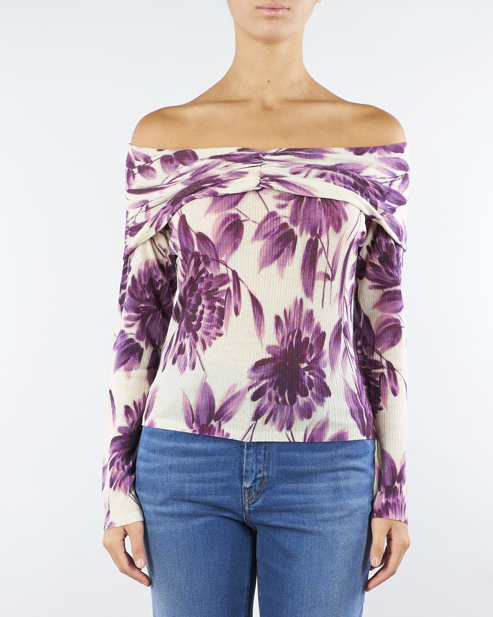 Maglia a fantasia Panna-Viola con scollo a barca TP3620 12785 TWIN SET 