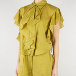 Camicia Verde Olio in misto cotone con rouches SP5TZ004 2000 ICONA 