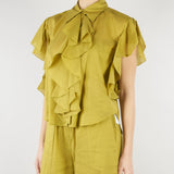 Camicia Verde Olio in misto cotone con rouches SP5TZ004 2000 ICONA 