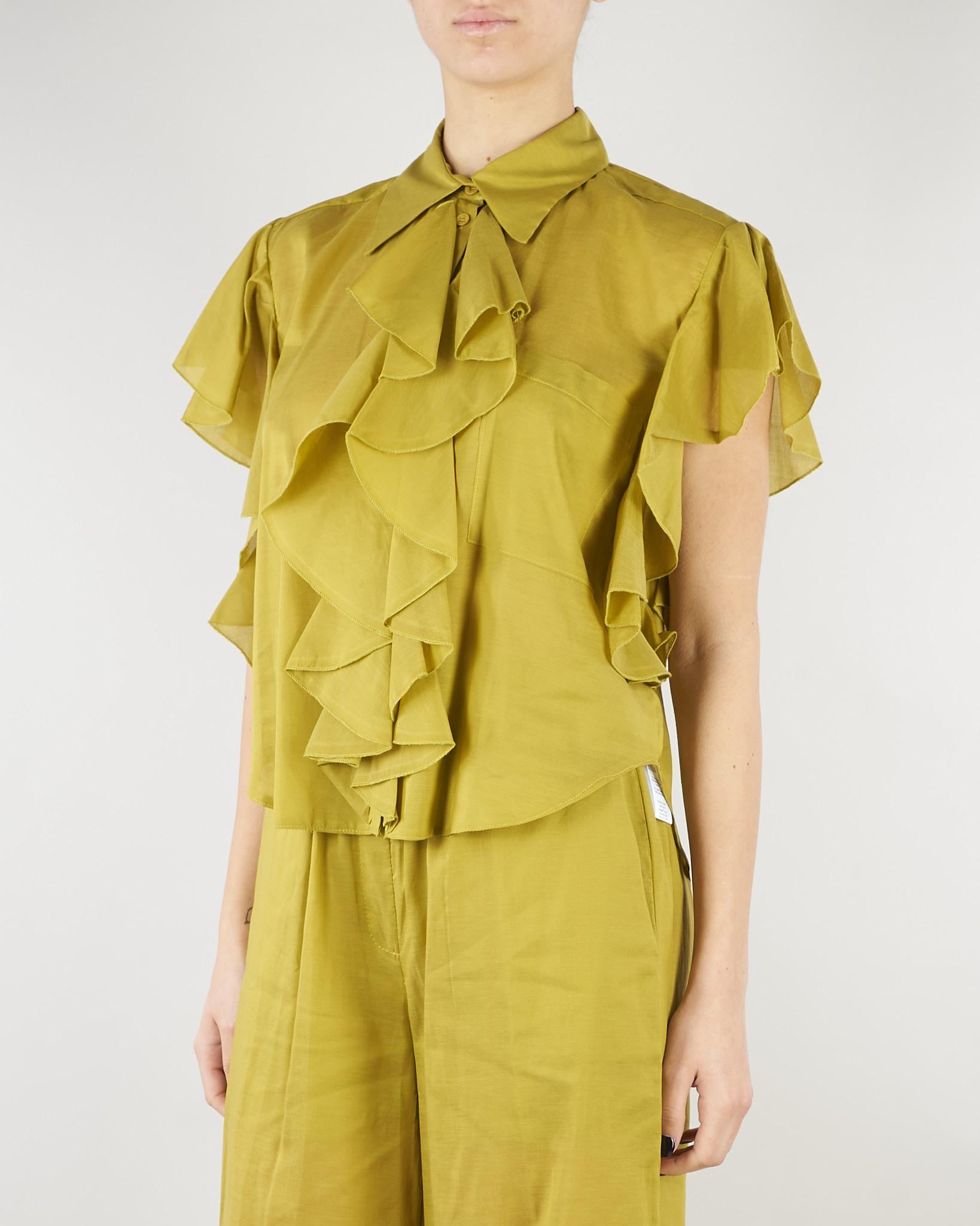 Camicia Verde Olio in misto cotone con rouches SP5TZ004 2000 ICONA 