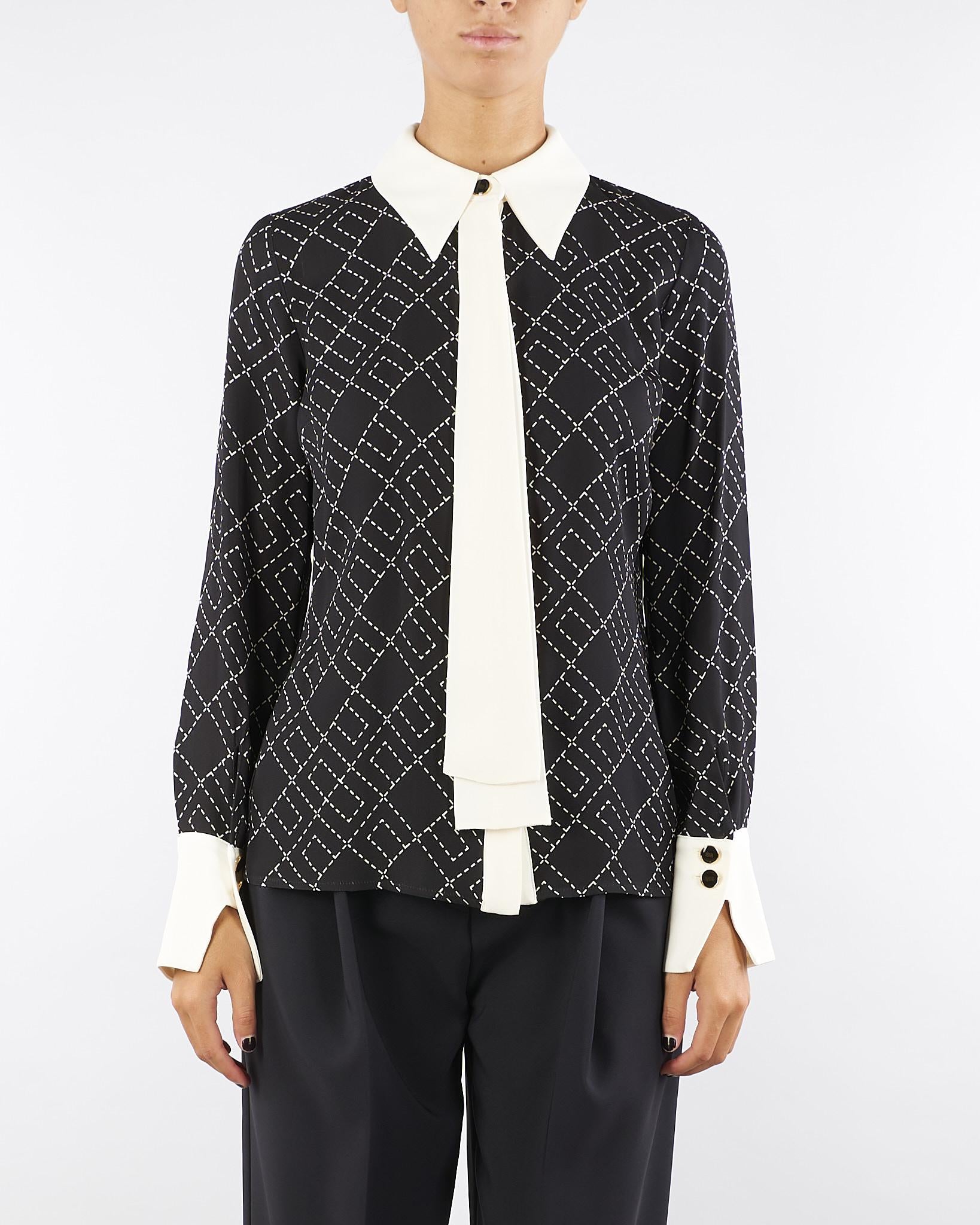 Camicia Nero-Milk in georgette con stampa bi-color CA10456E2 EF3 ELISABETTA FRANCHI 