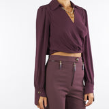 Camicia Merlot in georgette con dettaglio gioiello CAT0256E2 EA4 ELISABETTA FRANCHI 