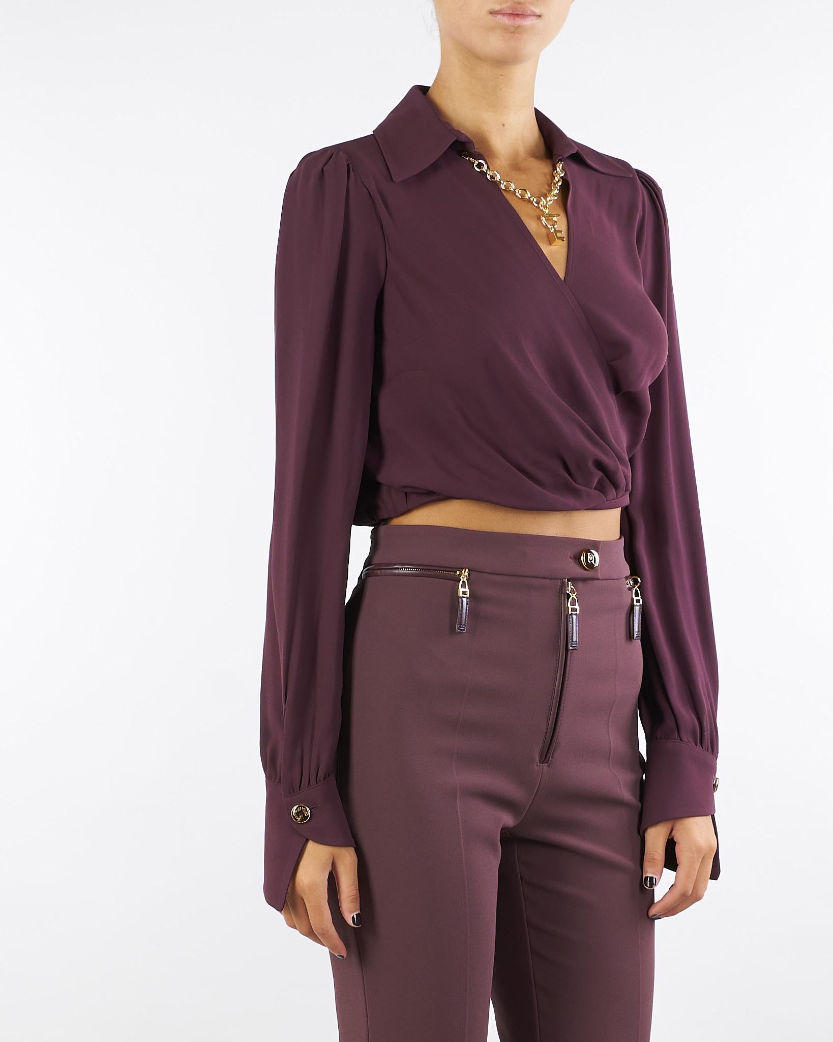 Camicia Merlot in georgette con dettaglio gioiello CAT0256E2 EA4 ELISABETTA FRANCHI 