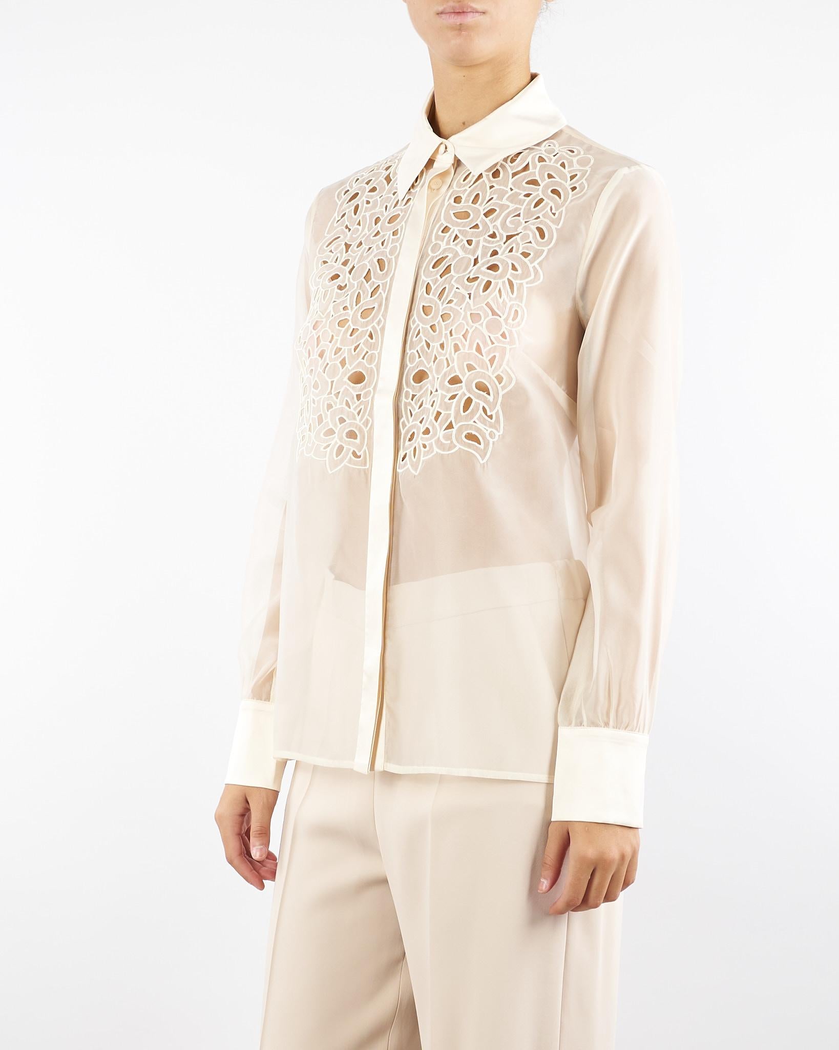 Camicia Crema in organza con ricamo Folk FOLK 642 NENETTE 
