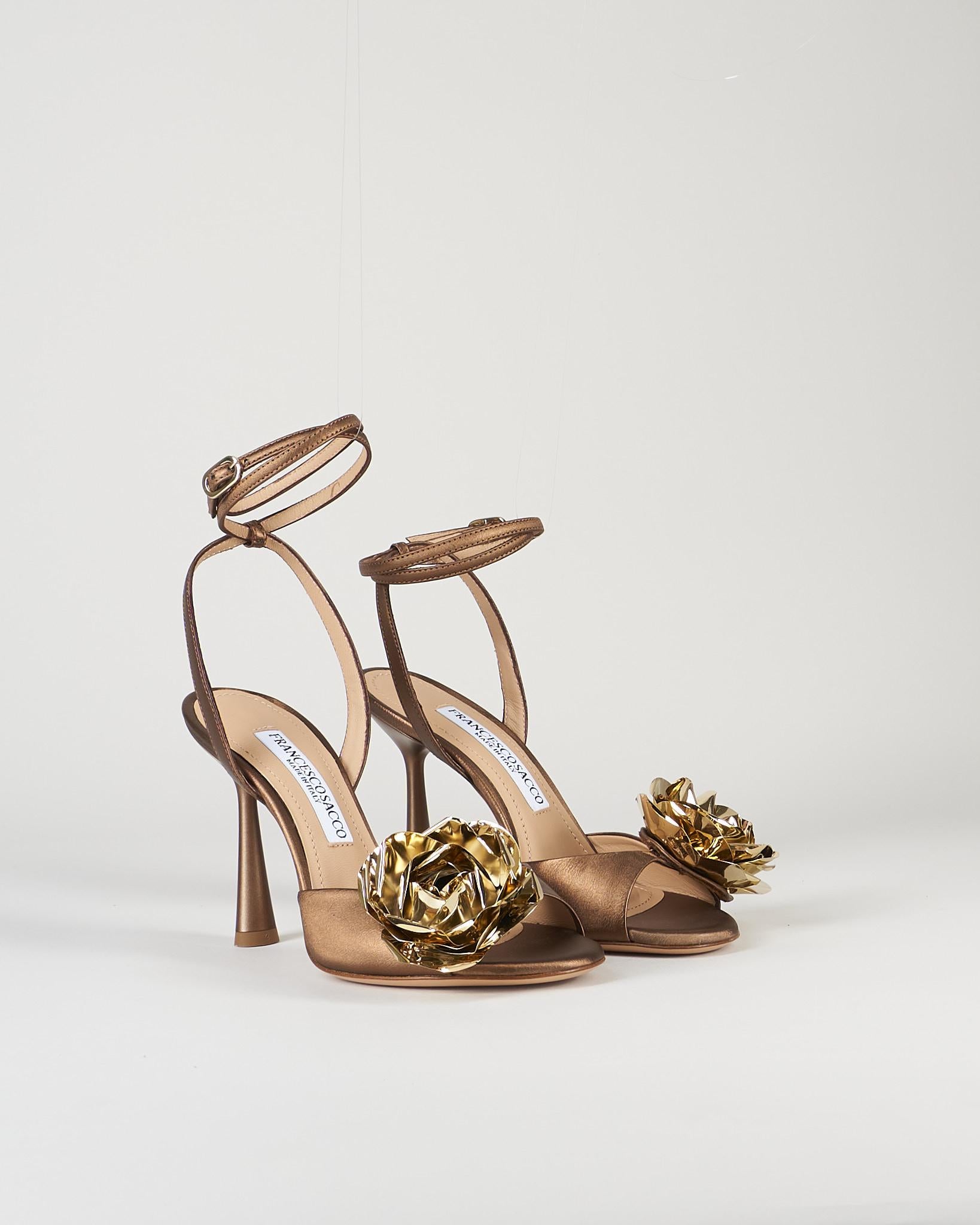 Sandalo Bronzo in raso con accessorio gold 7569 40 FRANCESCO SACCO 