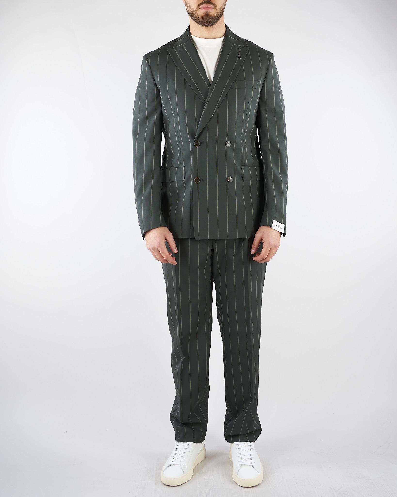 Abito doppiopetto Verde gessato 4011A747261036 40 PAOLONI 