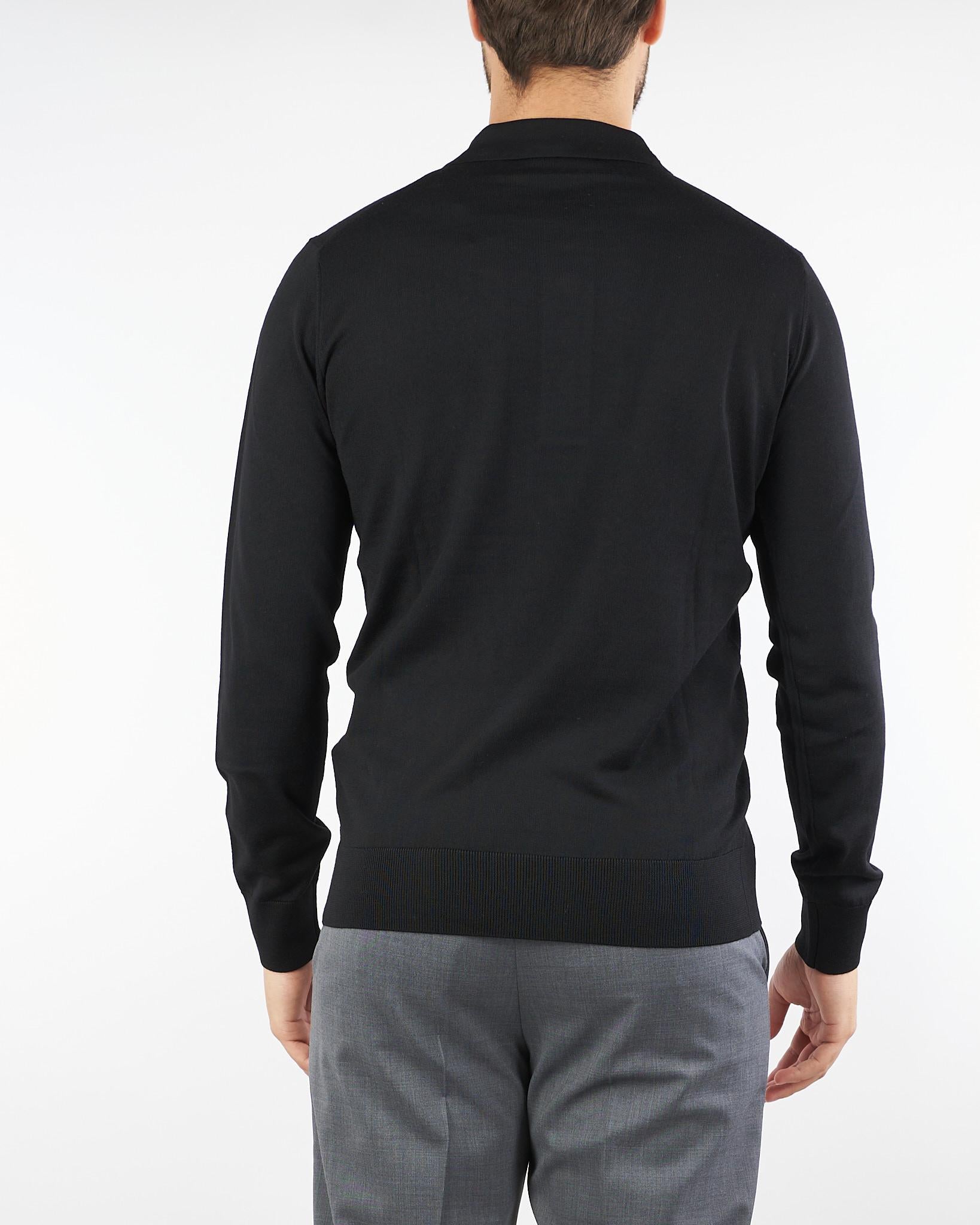 Maglia Polo Nero in lana merinos extrafine A010F001 9000 PAOLO PECORA 